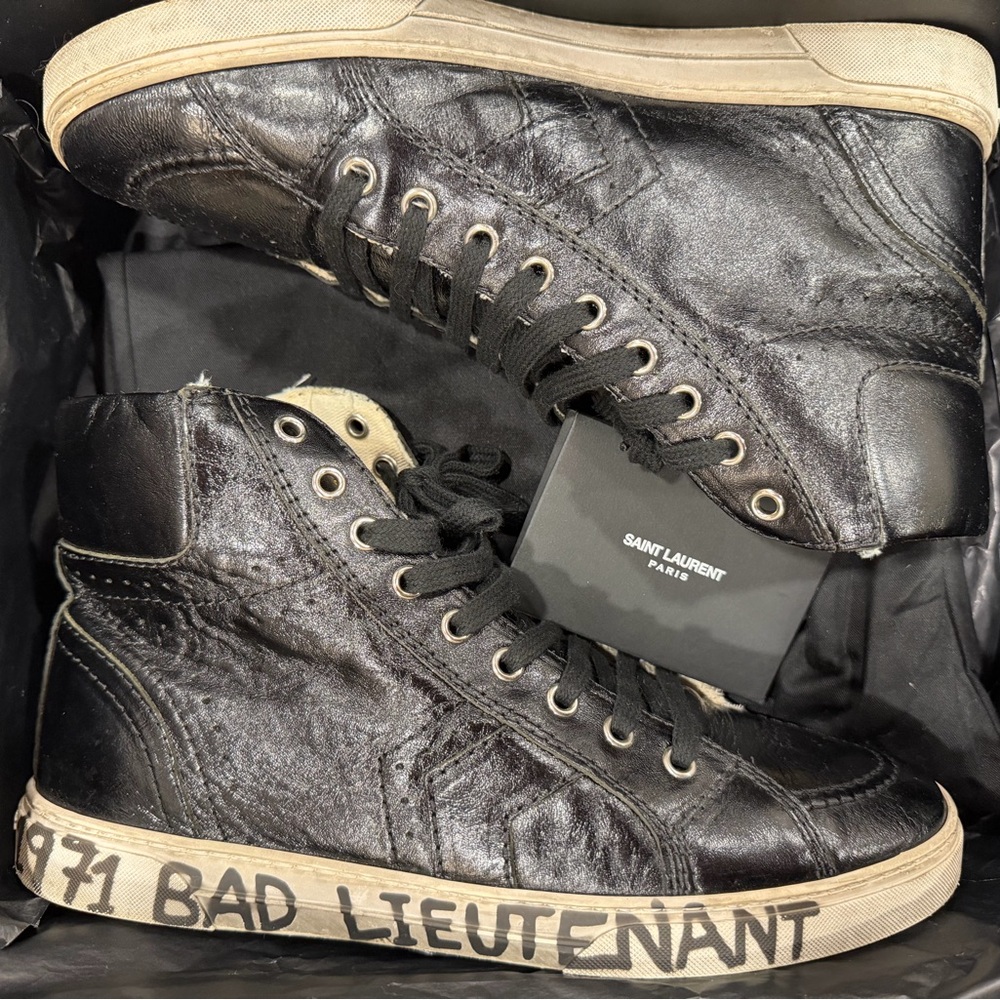 LIKE NEW with store receipt- Saint Laurent Black High-Top Sneakers - Picture 2 of 6